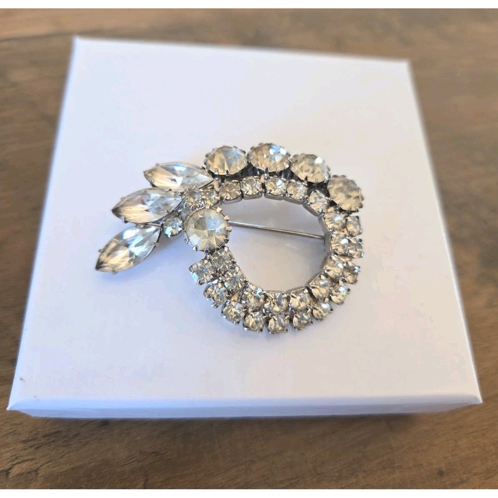 VTG Silver Tone Sparkling Rhinestone Statement Brooch Pin Estate Piece Spiral